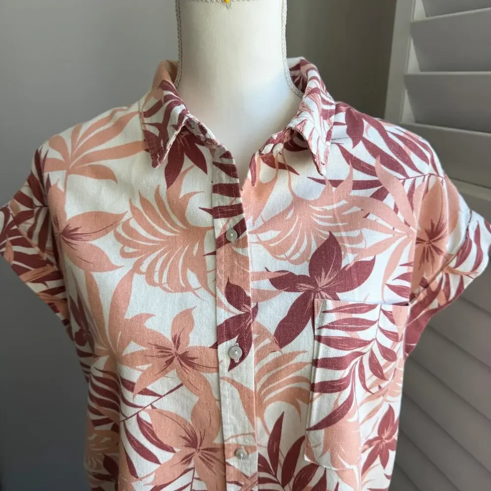 COASTAL COMFORT Top Womens L Tropical Palm Print Retro Hawaiian Surfer Vibe - Picture 7 of 12